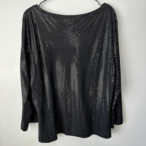 St. John Caviar Boat Neck Black Shimmer Top Womens XL - Picture 4 of 5